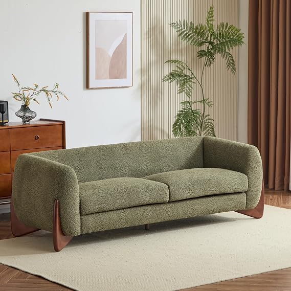 Christopher Knight Home Almab 82 Inches Sofa Couch, Cozy Boucle Upholstered 3-Seater Sofa, Wood Frame Couch, Comfy Couches for Living Room and Office, Modern Soft Plush Sofa, Olive Green