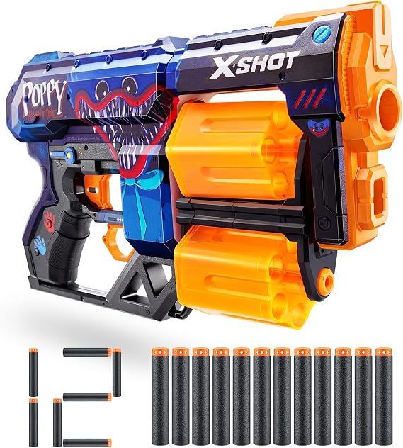 XSHOT Skins Dread Poppy Playtime - Jumpscare (12 Darts) by ZURU, Frustration Free Packaging, Easy Reload, Air Pocket Dart Technology, Toy Foam Dart Blaster for Kids, Teens, Adults
