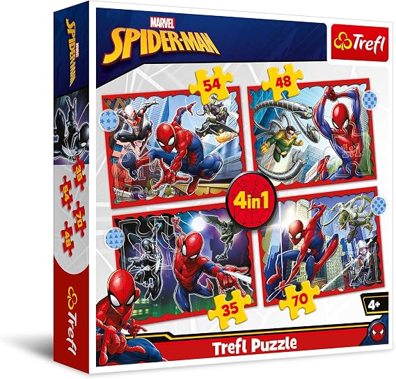 Trefl Puzzles - "4'ü 1 arada" - Kahraman Örümcek Adam/Disney Marvel Örümcek Adam