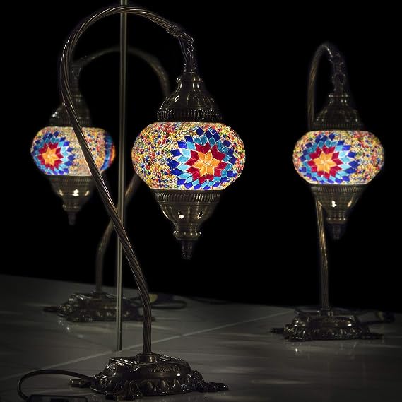 Turkish Lamp Colorful Mosaic Glass Decorative Moroccan Lamp for Living Room, Bedside Table Lamp, with US Plug & Socket - Medium 4.7" Globe (LED Bulb Included)