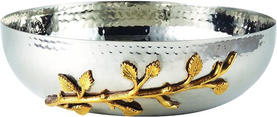 Elegance Golden Vine Hammered Salad Bowl, 10", Gold