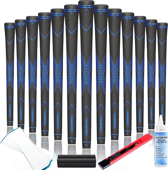 CHAMPKEY Premium Rubber Golf Grips 13 Pack | High Traction and Feedback Rubber Golf Club Grips - All Repair Kits