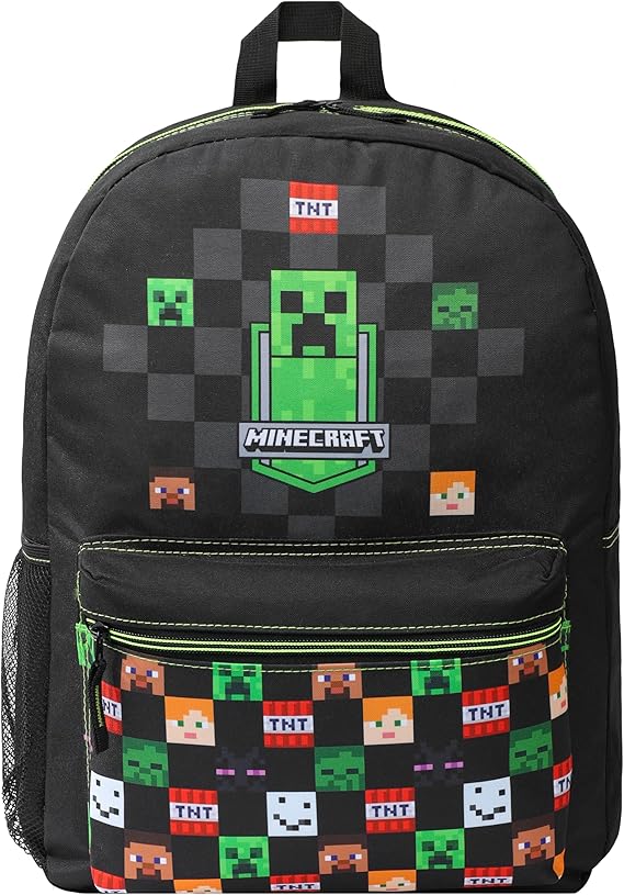 Minecraft Backpack for Kids Teenagers Gaming Rucksack School Bag Creeper Daypack Travel Bag for Days Out PE Sports Gamer Gifts (Black)