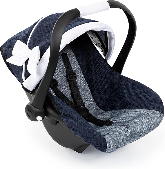 Bayer Design Classic Blue Reborn Doll Car Seat for Dolls up to 18 Inch | Compatible with Neo Vario and Xeo Prams, Integrated Safety Belt, Adjustable Sunroof and Ergonomic Carrying Handle