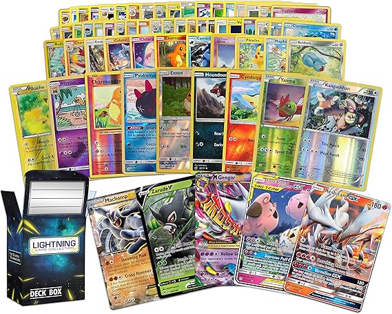 Pokemon 100 Pokemon Card Lot with Legendary Ultra Rare Cards- Bundle with a LCC Deck Box Included