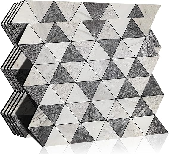 KASARO Peel and Stick Backsplash Tiles for Kitchen Wall, Mosaic Self Adhesive Durable Polymer Material Metal Tile, 10-Sheet, Grey