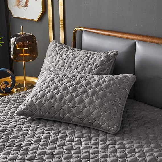 Pillowcases Warm (No Inserts) Set of 2, Breathable Quilted Pillowcases,Super Soft and Cozy Pillow Shams, Wrinkle, Stain Resistant with Envelope Closure Pillow Covers (Standard, Gray)