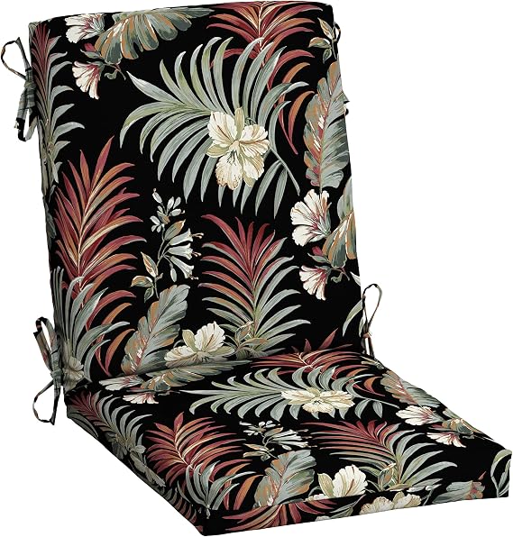 Arden Outdoor Dining Chair Cushion, 20x44, Black Tropical | Rain-Proof Seat Pad, Fade-Resistant, Mold and Mildew Resistant