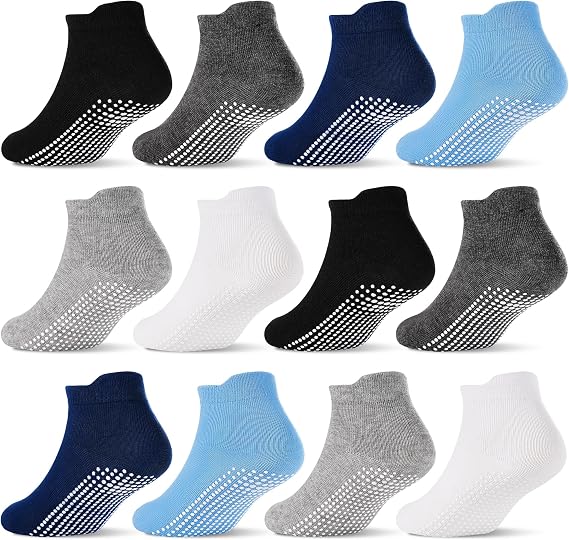 GRPSKCOS Non Slip Toddler Baby Socks 12 Pairs Anti Skid Ankle Socks for Girls Boys Grips Sock for 0-7 Years Children