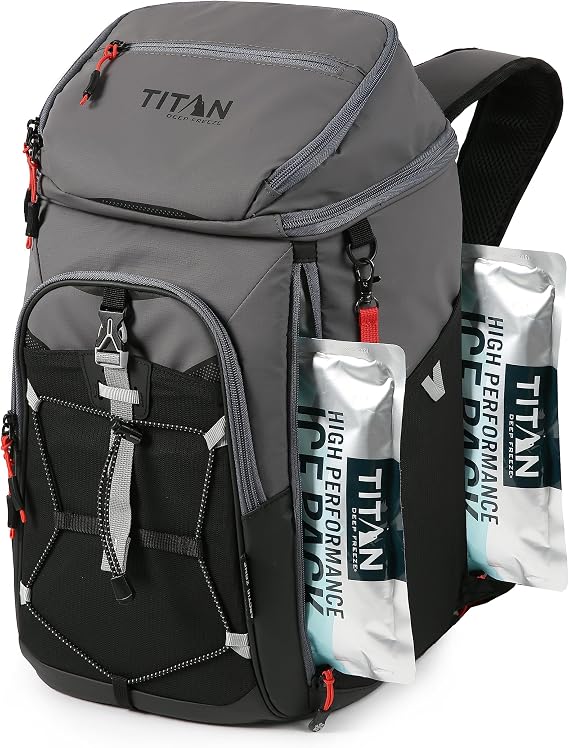 Titan Deep Freeze Ice Wall Backpack Cooler - 30 Can - Sharkskin Gray - Cooler Bag with Ice Packs