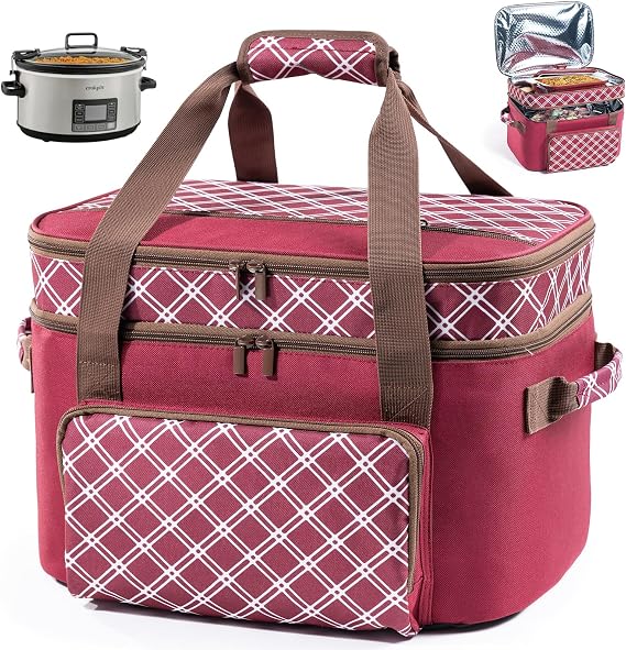 BAGSPRITE Double-Layer Slow Cooker Carrier Bag for 6-8 Quart Crock Pot Oval