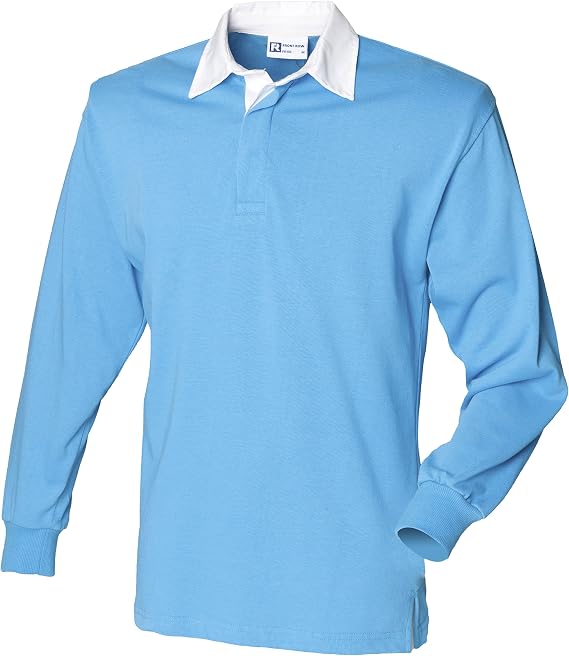 Front Row Long Sleeve Classic Rugby Shirt, 14 colours, Small to XXL - Surf Blue/White - 2XL