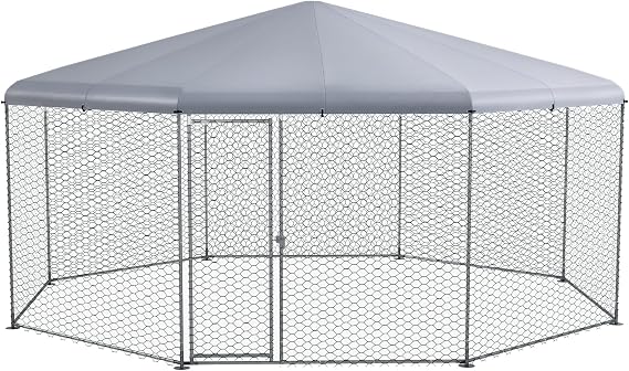 PawHut Large Chicken Coop Polygon Shaped Walk in Fence Cage 17.1'x15.7'x9'