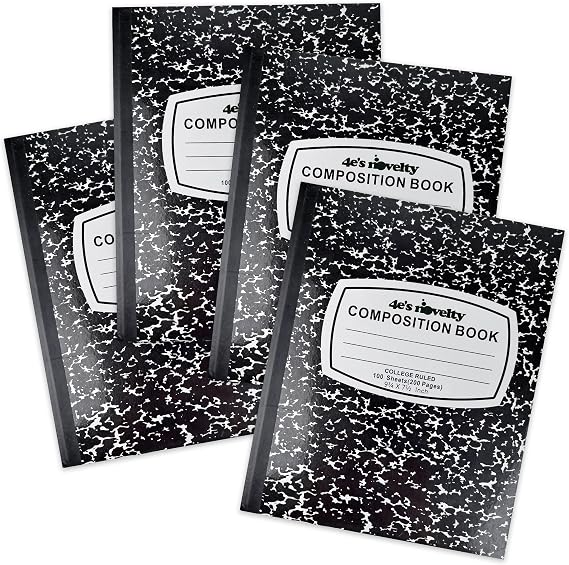 4E's Novelty College Ruled Composition Notebooks 4 Pack - Hard Cover 100 Sheets 9.75" x 7.5" for Notetaking, Black Marble Bulk Compositon Book, Back to School Supplies For Students Boys Girls & College by 4Es Novelty