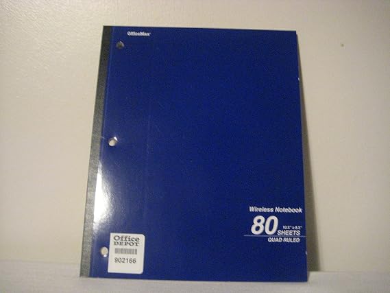 OfficeMax Wireless Notebook, Quad Ruled, 80 Sheets, 10.5" x 8.5", Assorted