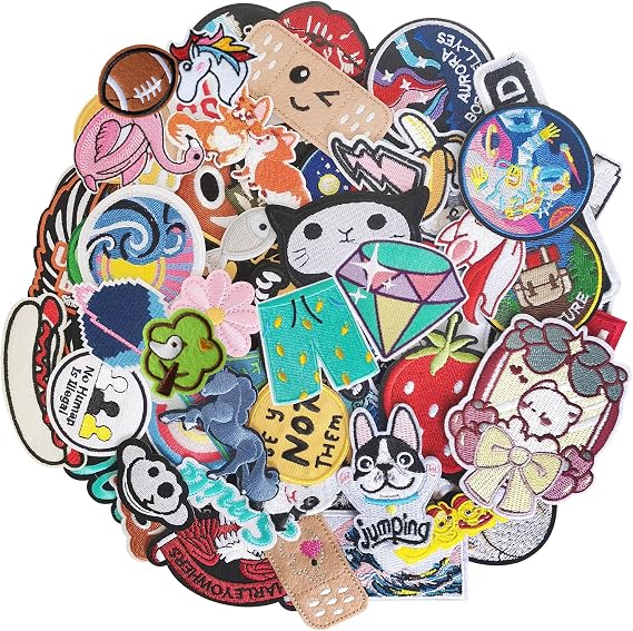 60Pcs Random Assorted Styles Embroidered Patches, Sew on/Iron on Patch Applique for Clothes, Dress, Hat, Jeans, DIY Accessories