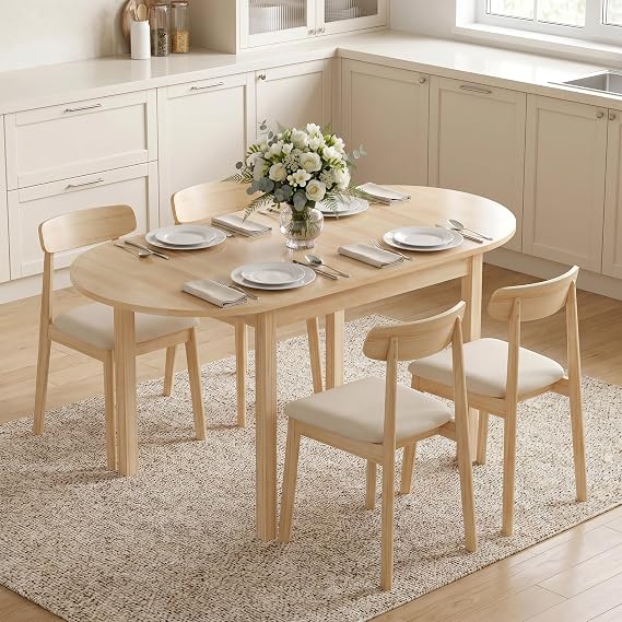 HOMCOM 55" Solid Wood Folding Dining Table for 4-6 People, Natural