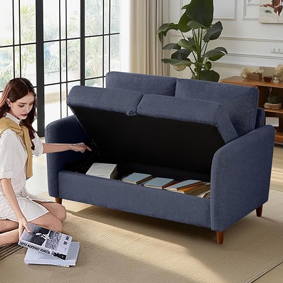 Loveseat Sofa,56" Love Seat with Storage Space,Modern Small Couches for Small Spaces,Cozy Couch and Loveseat Sets for Living Room,2 Seater Couch for Bedroom(Dark Blue, 56.5''-2seat)