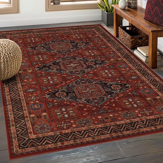 Couristan Kashkai Traditional Indoor Area Rug 6'6" x 9'10" Burgundy Oriental Wool Carpet Durable Rustic Persian Pattern Elegant Fall Rugs for Living Room, Dining Room, Bedroom