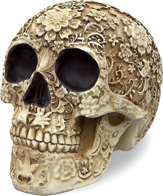 READAEER Life Size Skull Resin Floral Human Skull Model Adult Head Bone Model Day of The Dead Decor