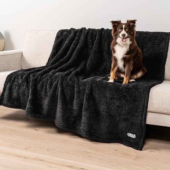 PetAmi Fluffy Sherpa Waterproof Dog Blanket for Large Pet Cat, 60x80, Black | Soft & Warm & Washable; Leafproof Couch Sofa Protector for Small Medium Large Pet; Pee Proof Cover for Crate Kennel Car Seat