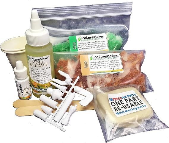 EcoLureMaker Soft Bait Fishing Lure Making Kit DIY Kit with Reusable Mold, Soft Plastic, Pigments & Instructions Make Your Own Bass, Trout, Panfish & Saltwater Fishing Baits at Home