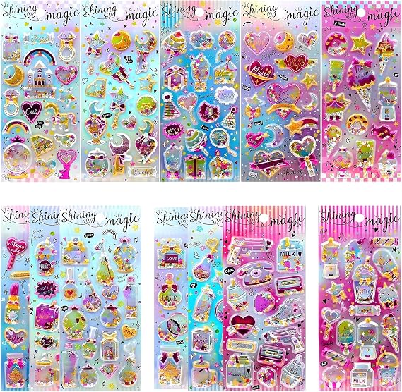 178Pcs Glitter 3D Puffy Stickers 12 Sheets for Kids & Toddlers | Shiny Sparkly Design | Ideal For Rewards, Classroom Use, Scrapbooking, DIY Crafts & Kids Party Favors