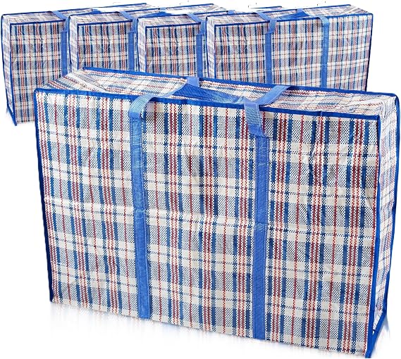 Laundry Bag Zips, XXL jumbo Heavy Duty Storage Bags Reusable Strong Nylon Large Boxes for House Moving Clothes & Wardrobe Storage backpack waterproof (4 Bags Blue Colour)