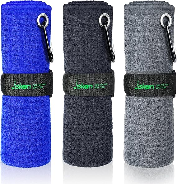 Jiskan Pro Golf Towel Microfiber Golf Towel for Golf Bags (16" X 16") with Hook, Loop Fastener and Gift Box, Essentials Golf Accessories for Men, Golf Gifts for Men/Women
