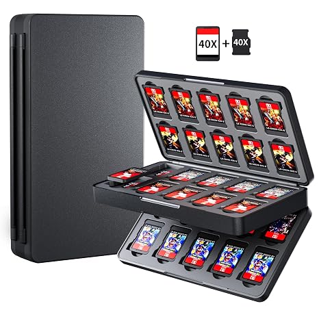 GLDRAM Game Card Case for Nintendo Switch 2 (2025) / NS / OLED / Lite, 40 Slots Game Storage Collector Box for Switch Card & Micro SD, Protable Cartridge Holder with Magnetic Closure - Black