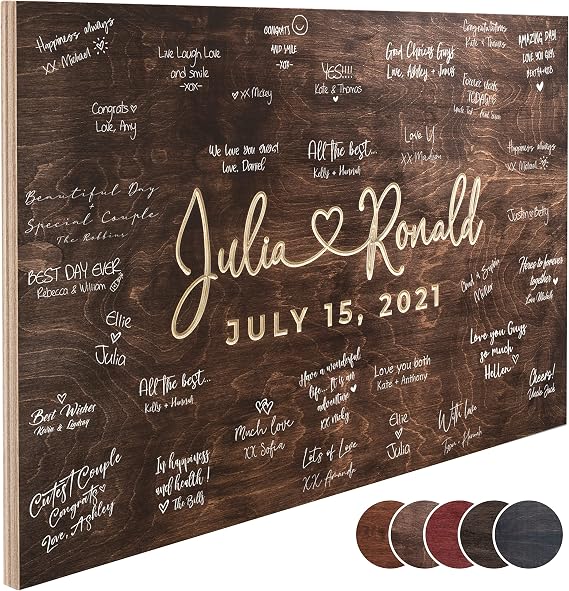 Personalized Wedding Guest Book Alternative with Couple's Names & Date, 5 Colors, 4 Sizes, Rustic Wedding Decorations, Includes Signing Marker, D1