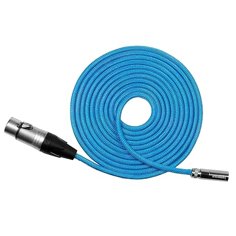 KONDOR BLUE | 10 Foot Mini XLR (TA3) 3-Pin Male to XLR Female Audio Cable | Braided On-Rig Mic Cable for Blackmagic Design Pocket Cinema Camera 4K 6K, for Canon EOS C70 | Blue