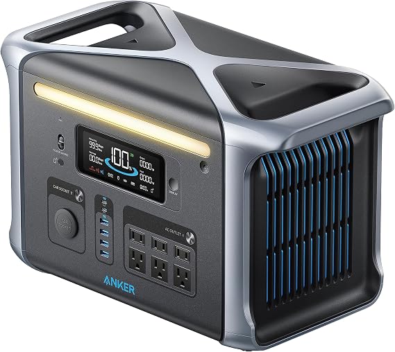 Anker 757 Portable Power Station PowerHouse 1229Wh Solix F1200 Portable Power Source, 1.5 Hours Full Charge, High Output AC Rated 1500W / Instant Up to 2400W / SurgePad 1800W / 6 Ports, 10-Year