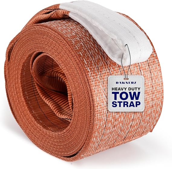 Recovery Tow Strap Heavy Duty 20 ft 100000 lbs Minimum Break Strength - Tow Rope 6 m 55 US Tons for Trucks and Buses