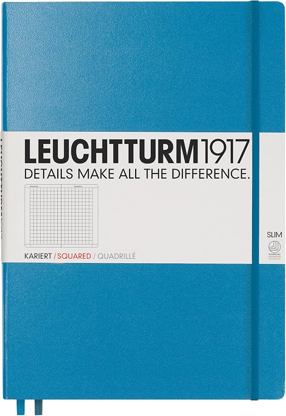 LEUCHTTURM1917 347167 Notebook Master Slim (A4+), 121 Numbered Pages, Squared, Azure