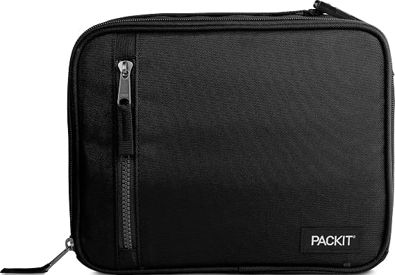 PackIt Freezable Classic Lunch Box, Black | Built-in ice packs, EcoFreeze+ Technology, Zip Closure, Zip front pocket, Side-release buckle handle, Collapsible, Reusable