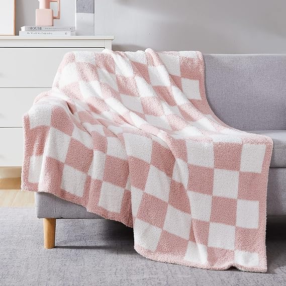 WRENSONGE Soft Checkered Throw Blanket for Couch-Cozy Warm Knitted Blankets