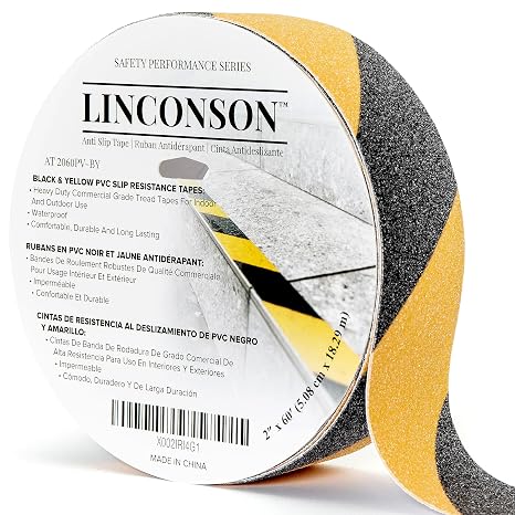 linconson 2 Inch x 60 Feet Anti Slip Grip Tape & Slip Resistant Stairs Tread/Step Non Slip Traction Adhesive Roll Commercial Grade Extreme Friction & Traction Indoor & Outdoor-Black & Yellow