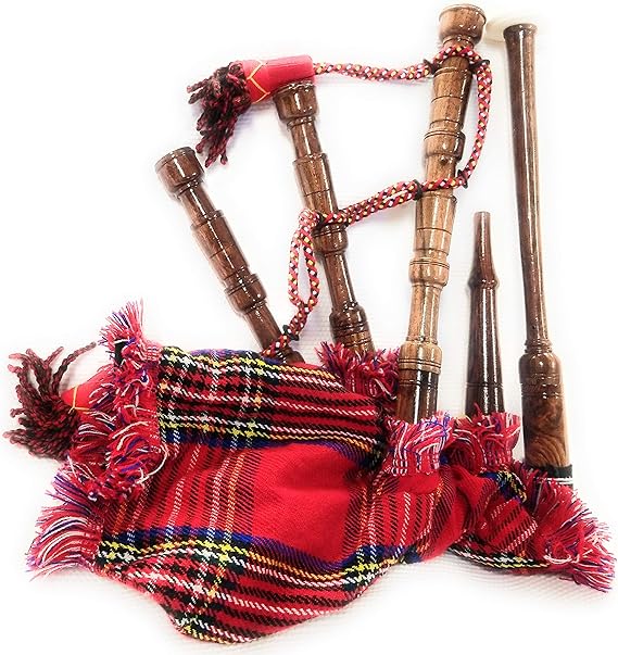Mini bagpipe Rosewood irish Royal Stewart cover & cord Starter playable for beginner kids junior set  with 2 free reeds and instruction