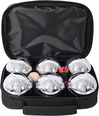 Ochine Boules Game Set, Petanque Game Set, Metal Outdoor Bocce Ball Kit, Classic French Boules Game Set with 6 Pcs 73 mm Balls, Wooden Jack Ball, Measuring Tool and Black Carrying Case
