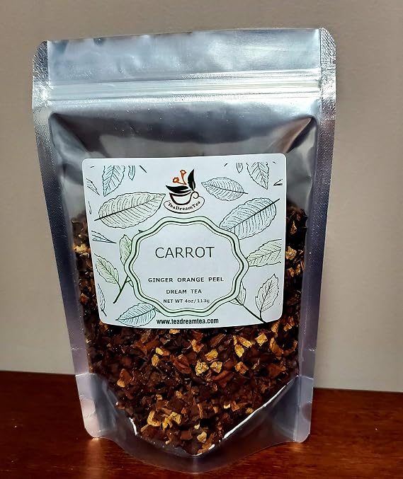 Ginger Tea Carrot Tea Orange Peel | Caffeine Free | Vitamins Rich | All Natural | 4oz Bulk Bag - 60 Cups | Herbal Tea | Loose Tea | Wellness Tea | TeaDreamTea (4 oz)