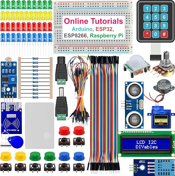 Basic Electronics Starter Kit for Arduino, ESP32, ESP8266, Raspberry Pi Sensor and Component Kit for Beginners and DIY Projects (Boards Not Included)