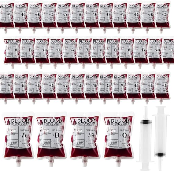 40 Packs Blood Bags for Drinking Iv Blood Bags with 2 Syringe 8.8 Fl oz Halloween Party Drink Containers for Vampire Hospital Zombie Theme Party Favors Costume Props Halloween Party Decoration