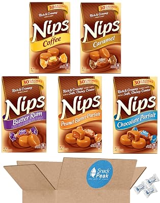 Nips Candy Snack Peak Variety Gift Box Butter Rum, Caramel, Chocolate Parfait, Peanut Butter and Coffee