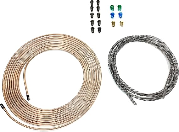 The Stop Shop 25 Feet of Copper Nickel 3/16 Inch Brake Line Tubing with 8 Feet of Stainless Steel Spring Protector and Metric ISO/Bubble Flare fittings (Pack of 16 fittings)