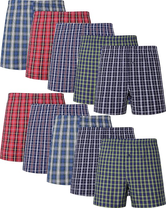 Mens Boxers 100% Cotton Boxers Woven Boxer Briefs Loose Fit Comfort Elastic Waistband Underwear Boxer Shorts Men