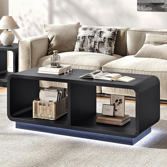 48" Modern Coffee Table with Storage Shelf, Living Room, Black