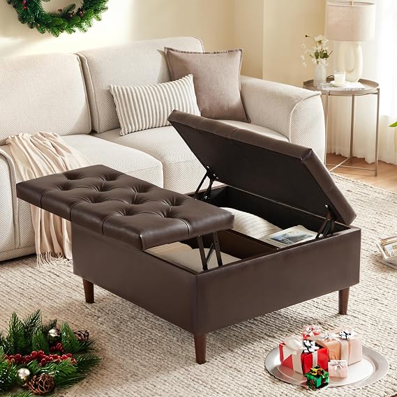 Weture 35" Large Storage Ottoman Coffee Table, Square Ottoman, Brown