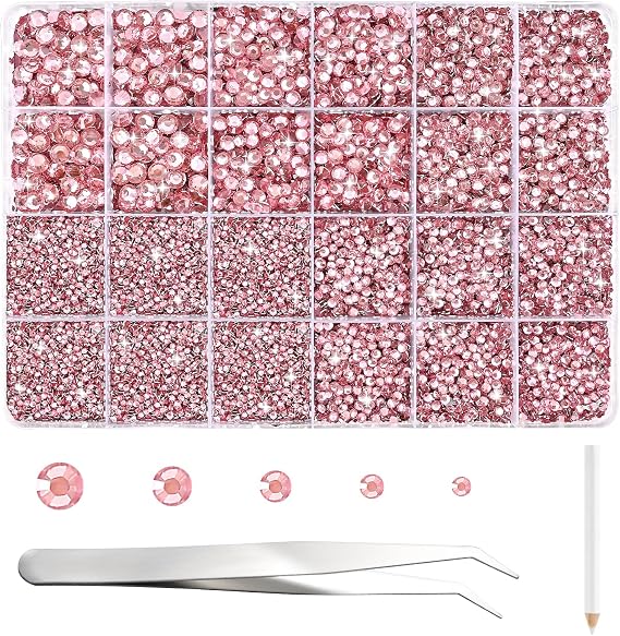 NACHLYNN 35700 Pcs Resin Rhinestones Kits Light Pink Flatback Round Jelly Rhinestones with Tweezers Pen 2-6mm Bedazzling Non Hotfix Crystal Gems for Nail DIY Crafts Face Tumblers Mugs Clothing