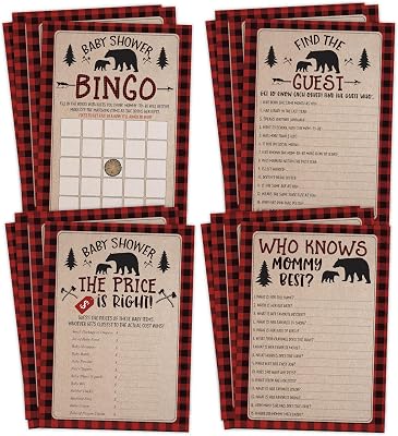 Lumberjack Boy Baby Shower Games, Bingo, Find The Guest, The Price Is Right, Who Knows Mommy Best, 25 games each